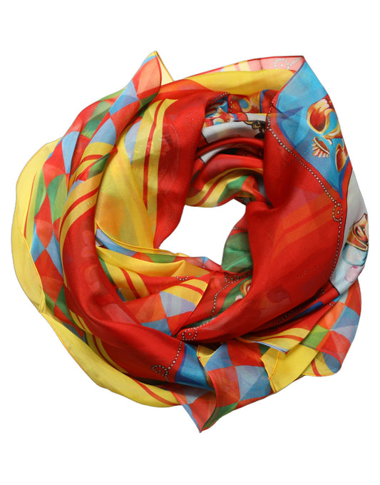 Multicolor Silk Carretto Print Foulard Scarf
