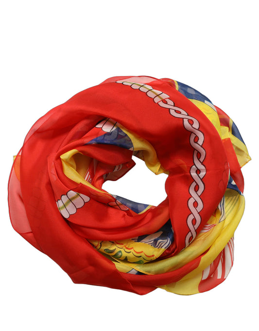 Multicolor Silk Printed Square Foulard Scarf