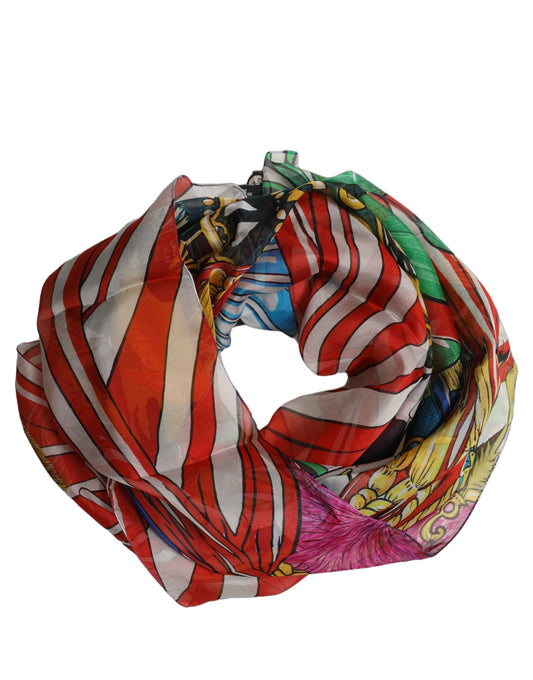 Multicolor Silk Printed Square Foulard Scarf