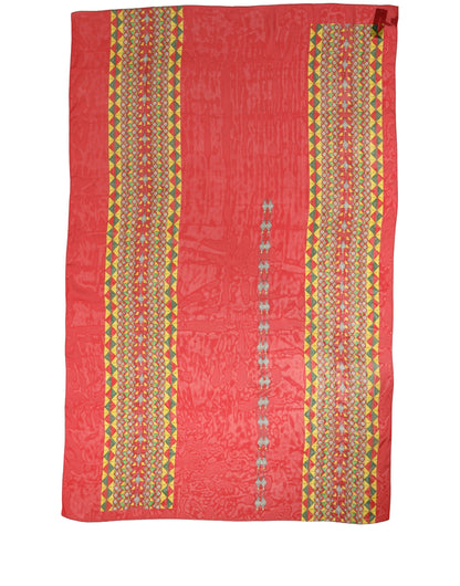 Red Silk Geometric Print Shawl Stole Scarf