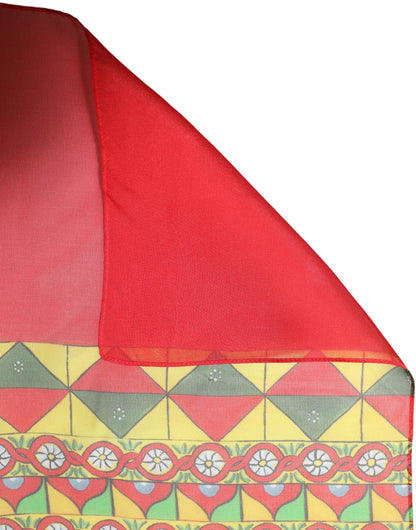 Red Silk Geometric Print Shawl Stole Scarf
