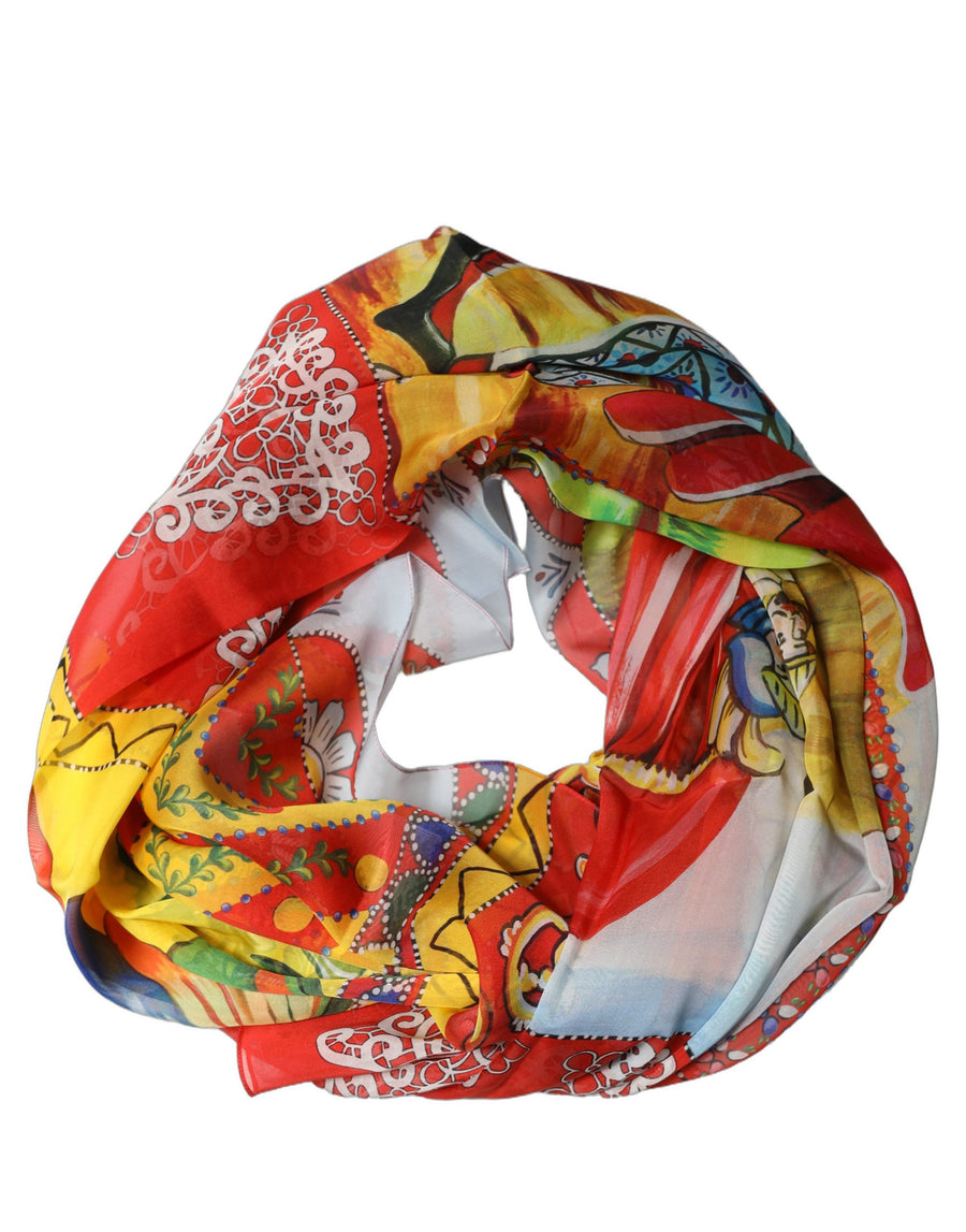 Multicolor Silk Printed Square Foulard Scarf