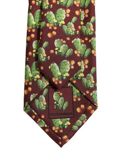 Maroon Silk Cactus Floral Adjustable Tied Men Necktie Tie