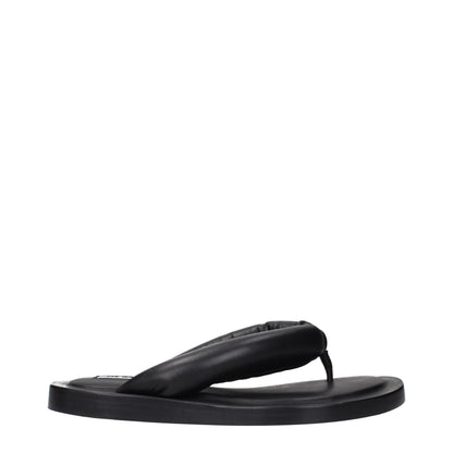 Black Leather Flip-Flop Sandals