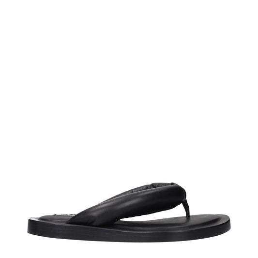 Black Leather Flip-Flop Sandals