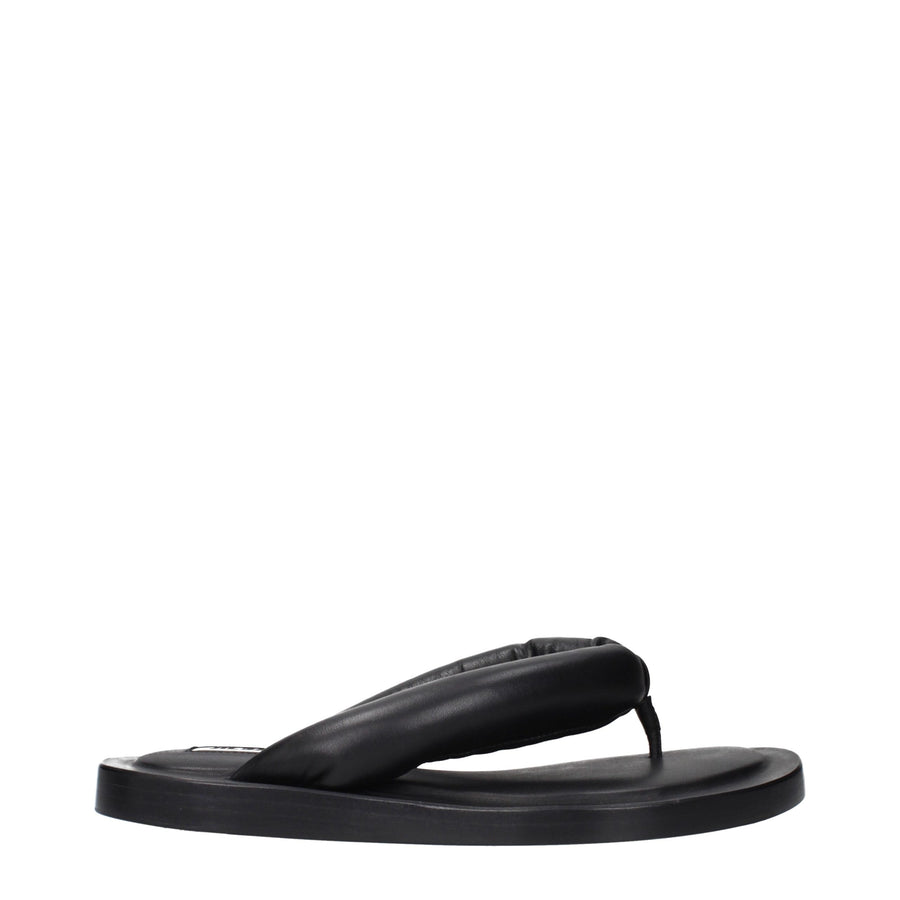 Black Leather Flip-Flop Sandals
