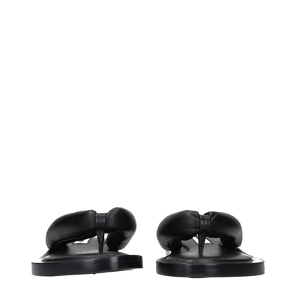 Black Leather Flip-Flop Sandals