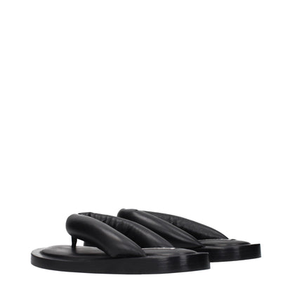 Black Leather Flip-Flop Sandals
