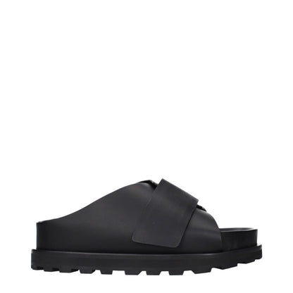 Black Leather Slippers