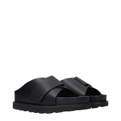 Black Leather Slippers