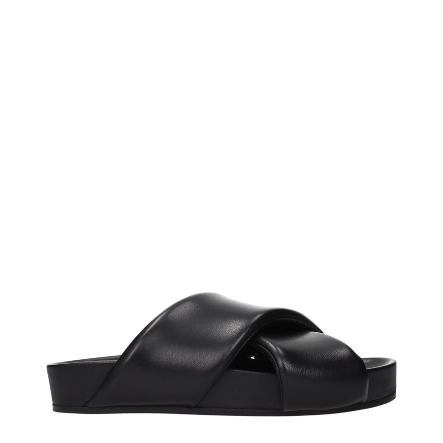 Black Leather Slippers