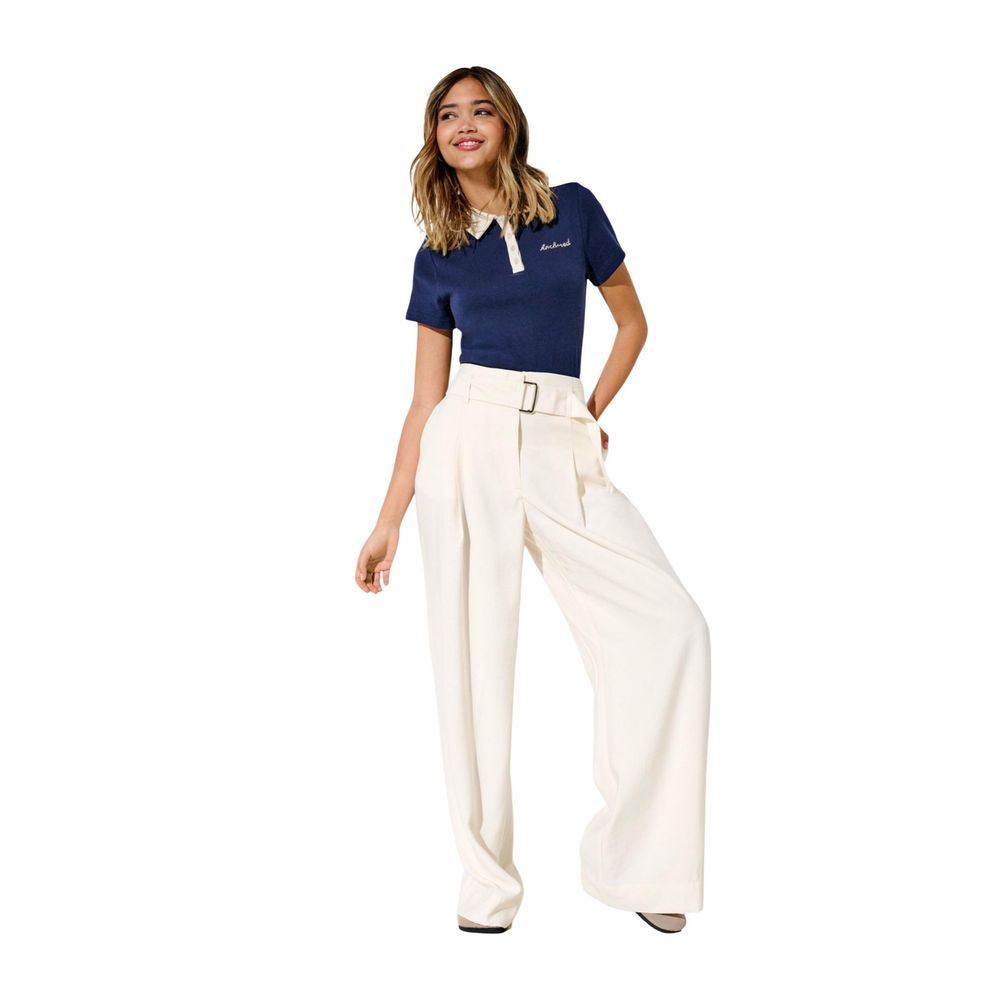 Cream Polyester Dress Pants