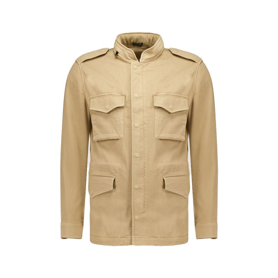 Beige Cotton Full-Length Jacket