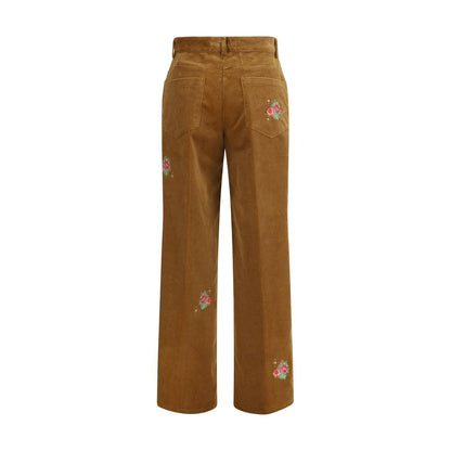 Brown Cotton Casual Pants