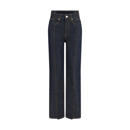 Blue Cotton Straight-Leg Jeans