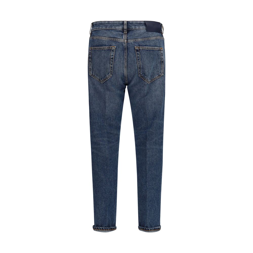 Blue Cotton Straight-Leg Jeans