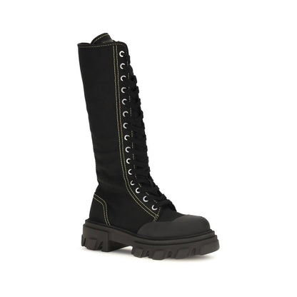 Black Cotton Lace-Up Boots