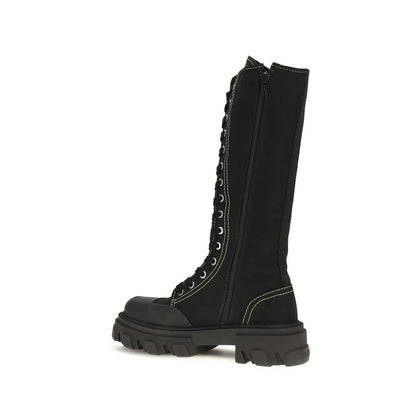 Black Cotton Lace-Up Boots
