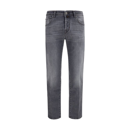 Gray Cotton Straight-Leg Jeans