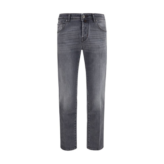 Gray Cotton Straight-Leg Jeans