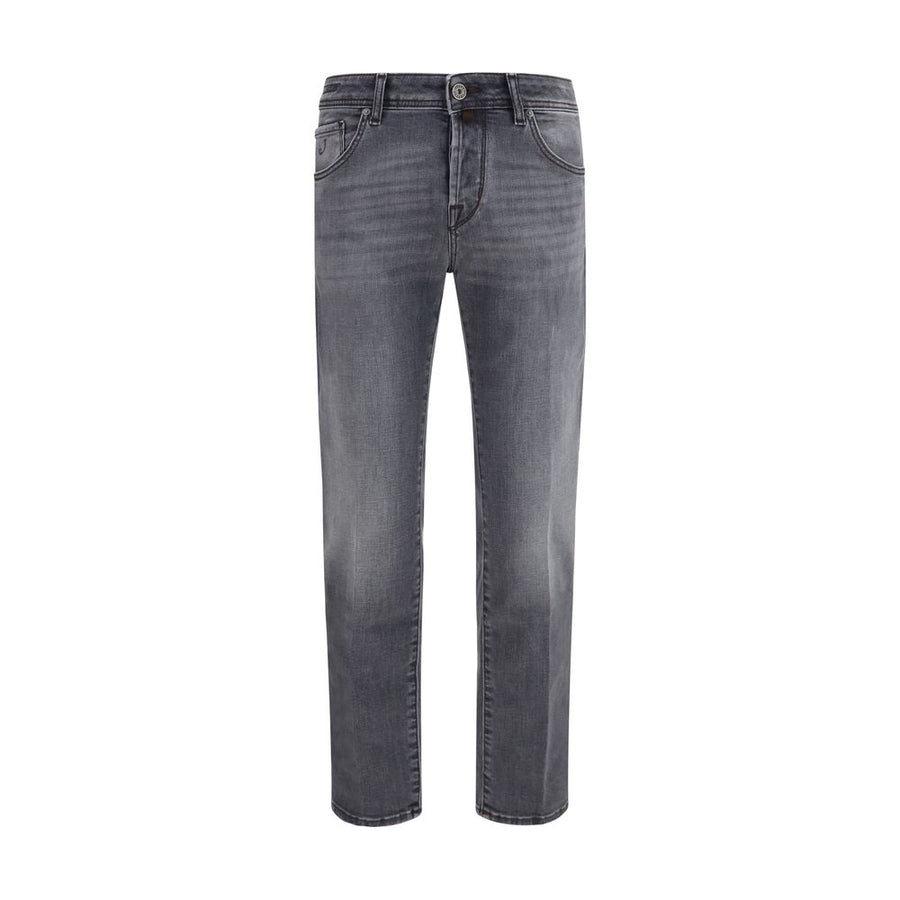 Gray Cotton Straight-Leg Jeans