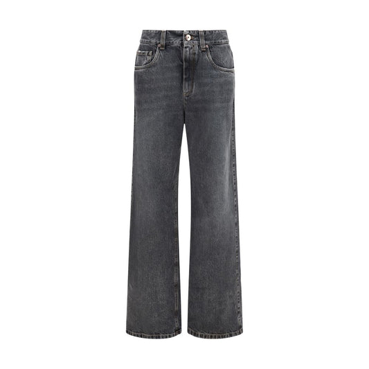 Gray Cotton Straight-Leg Jeans
