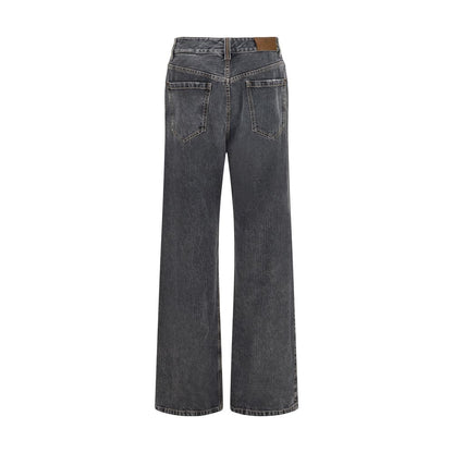 Gray Cotton Straight-Leg Jeans