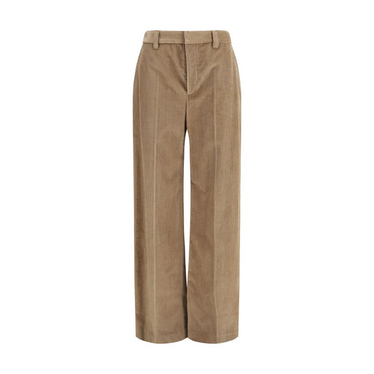 Brown Cotton Casual Pants