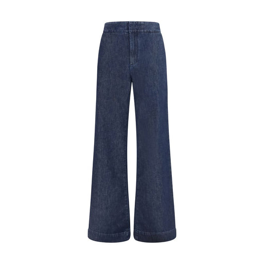 Blue Cotton Casual Pants