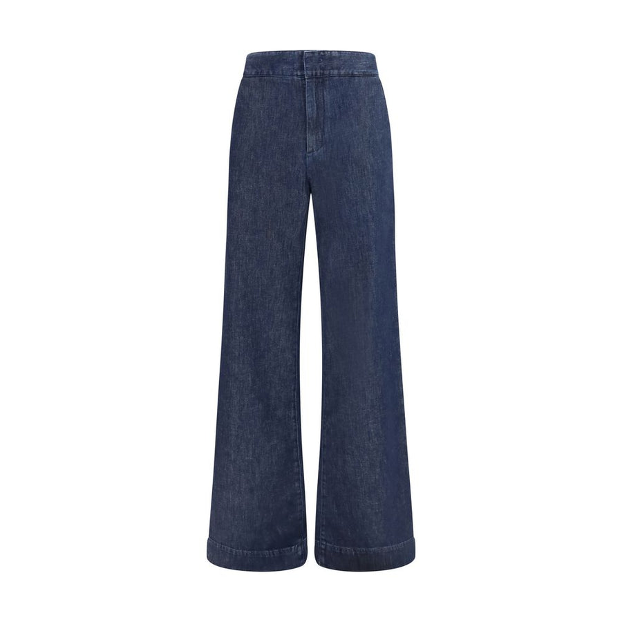 Blue Cotton Casual Pants