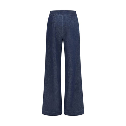 Blue Cotton Casual Pants