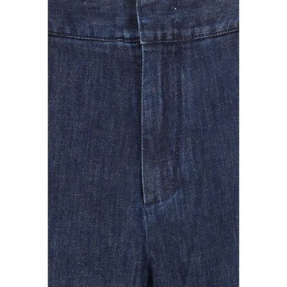 Blue Cotton Casual Pants