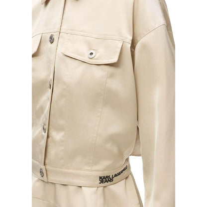 Beige Polyester Full-Length Jacket