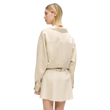 Beige Polyester Full-Length Jacket