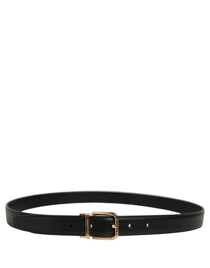 Black Classic Leather Gold Tone Buckle Belt