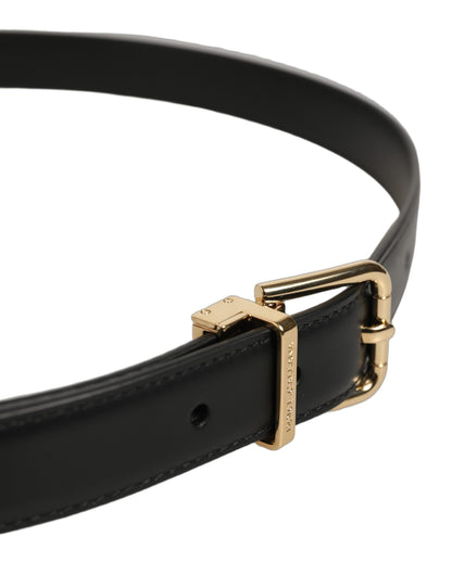 Black Classic Leather Gold Tone Buckle Belt