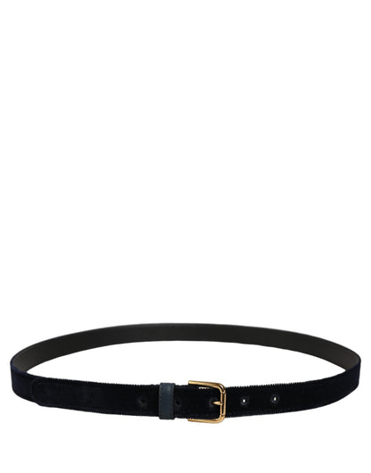 Dark Blue Velvet Gold Tone Metal Buckle Belt
