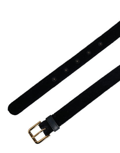 Dark Blue Velvet Gold Tone Metal Buckle Belt