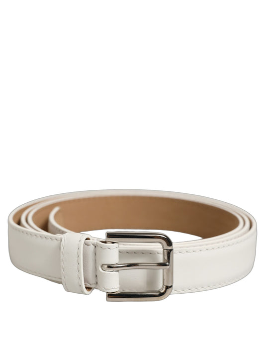 White Leather Silver Tone Metal Buckle Belt