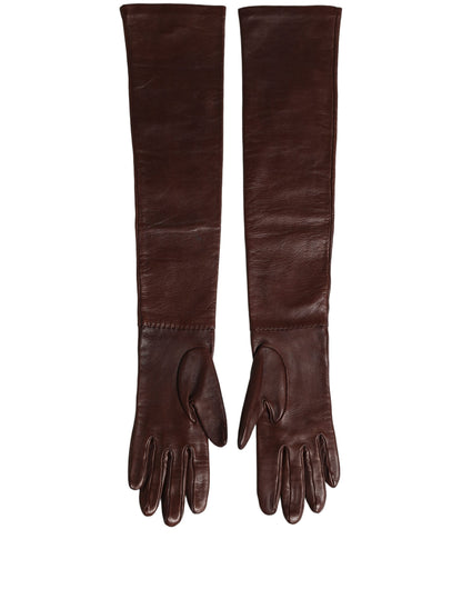 Brown Genuine Leather Long Elbow Length Gloves