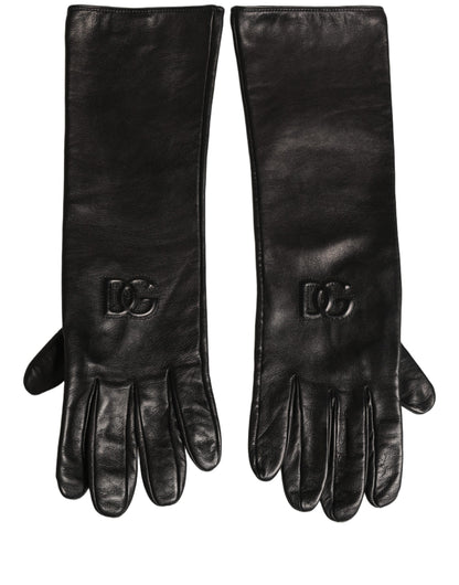 Black Genuine Leather Embossed DG Logo Gloves