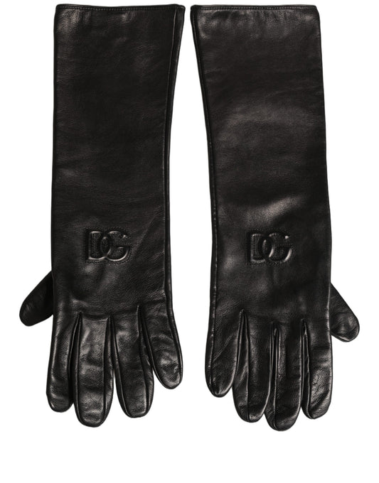 Black Genuine Leather Embossed DG Logo Gloves