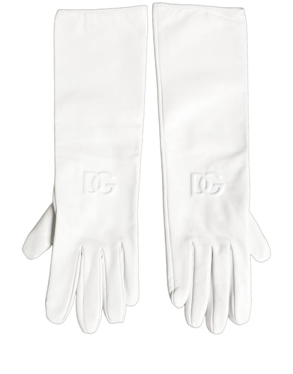 White Genuine Leather Embossed DG Logo Gloves