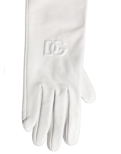 White Genuine Leather Embossed DG Logo Gloves