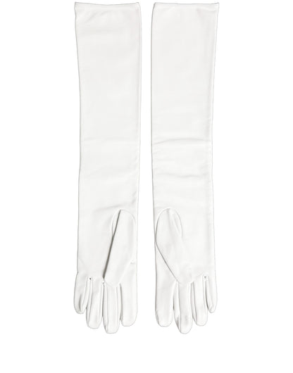 White Genuine Leather Embossed DG Logo Gloves