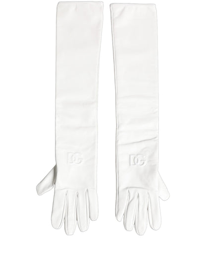 White Genuine Leather Embossed DG Logo Gloves