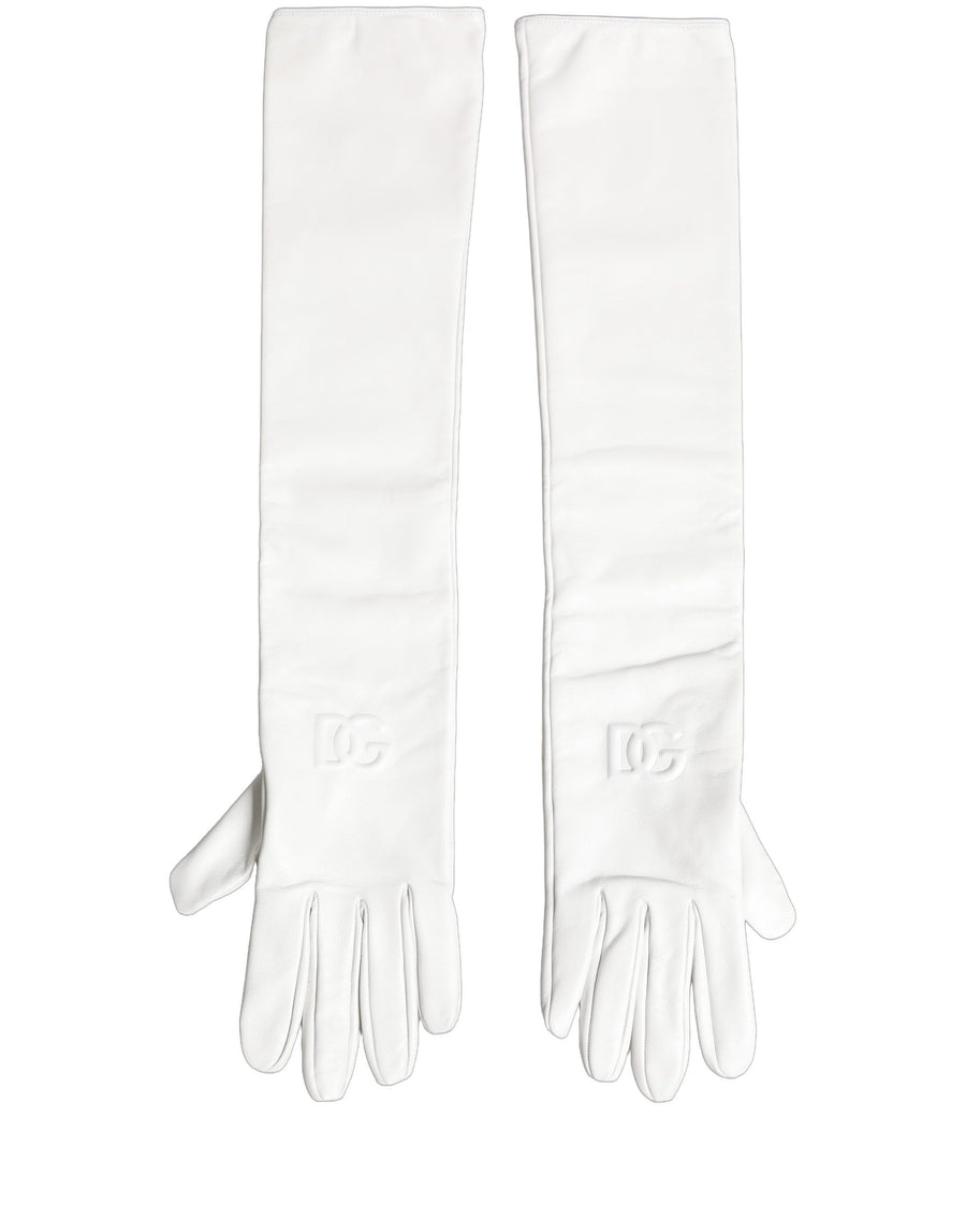White Genuine Leather Embossed DG Logo Gloves
