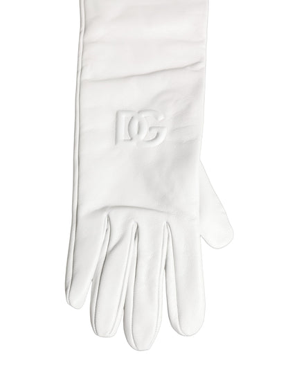 White Genuine Leather Embossed DG Logo Gloves