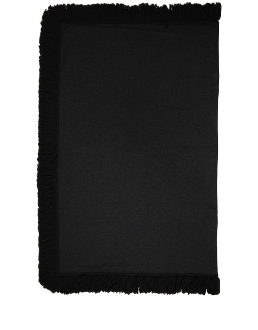 Black Wool Knitted Fringed Warmer Shawl Scarf