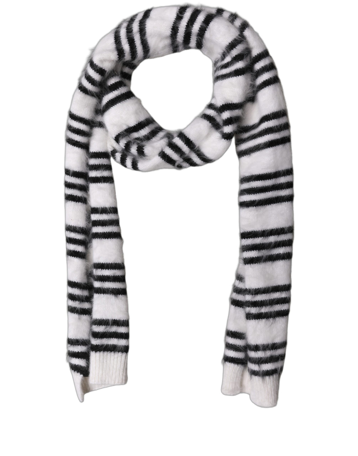 White Black Striped Skinny Neck Warmer Scarf
